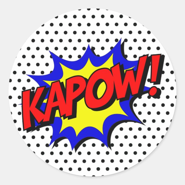 Pegatina Redonda Kapow Pop Art Superpower Hero Pegatinas de cumplea (Anverso)