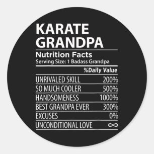 Pegatina Redonda Karate Abuelo Nutrición Hechos Graciosos Abuelo de
