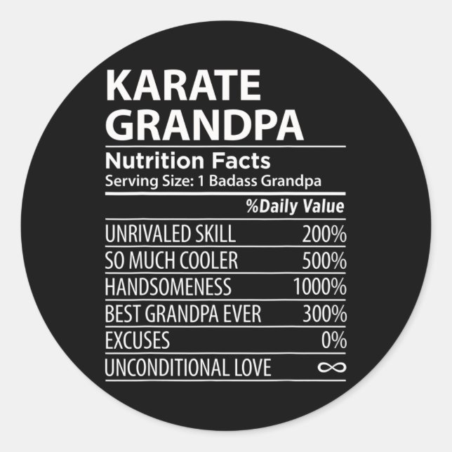 Pegatina Redonda Karate Abuelo Nutrición Hechos Graciosos Abuelo de (Anverso)
