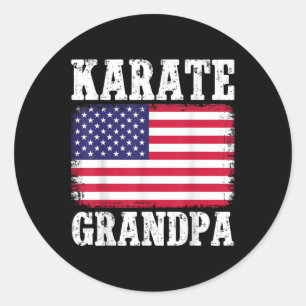 Pegatina Redonda Karate Abuelo Patriótico Bandera Estadounidense Ar