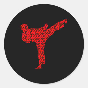 Pegatina Redonda Karate Amantes de Valentine Hearts Love Cute Silho