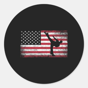 Pegatina Redonda Karate Artes Marciales 4 De Julio Bandera Estadoun