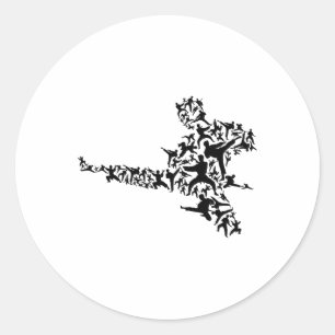 Pegatina Redonda Karate Artes Marciales Volando Kick Boxing Kickbox