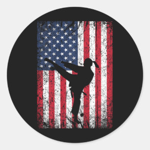 Pegatina Redonda Karate Bandera Americana 4 De Julio Patr De Artes 