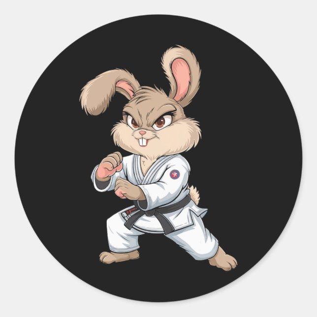 Pegatina Redonda Karate Bunny Conejo De Artes Marciales Funny Para  (Anverso)