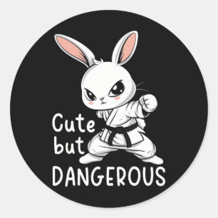 Pegatina Redonda Karate Bunny Cute Pero Peligrosas Artes Marciales 