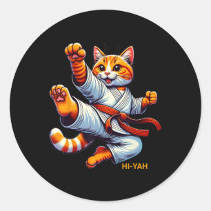 Pegatina Redonda Karate Cat Hi-yah Artes Marciales Chicas Bo