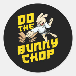 Pegatina Redonda Karate Chop Action Bunny Pun Artes Marciales Niño