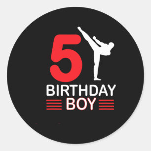 Pegatina Redonda Karate Cumpleaños Tee Boy Gira a los niños Taekwon