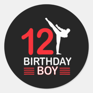 Pegatina Redonda Karate Cumpleaños Tee Boy Gira a los niños Taekwon