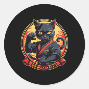 Pegatina Redonda Karate De Gato Negro Para Hombres Mujeres Niños