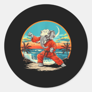 Pegatina Redonda Karate Elefante Animal Jiu-Jitsu Mma Taekwondo