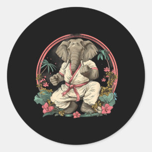 Pegatina Redonda Karate Elefante Animal Jiu-Jitsu Mma Taekwondo