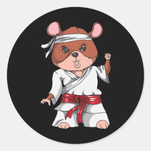 Pegatina Redonda Karate Hámster Kickboxing Arte Marcial Jiu Jitsu F