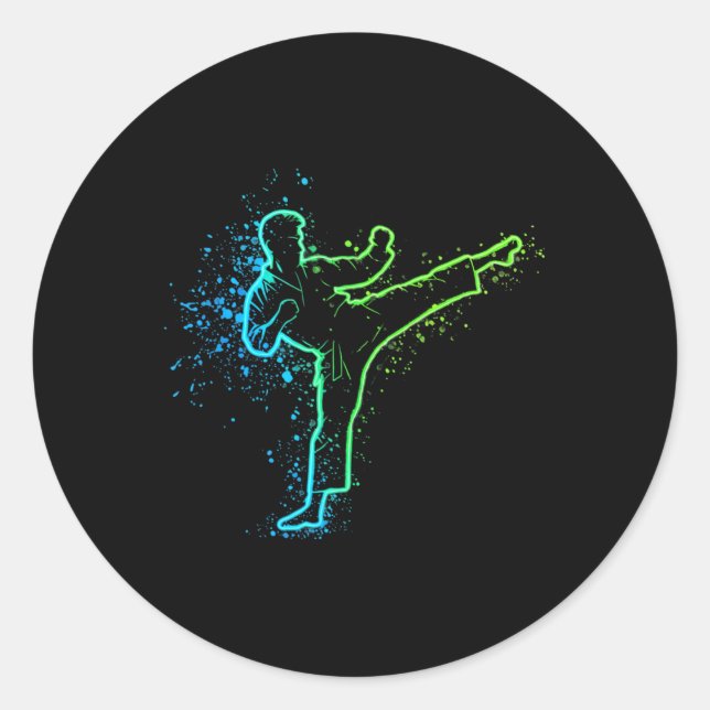 Pegatina Redonda Karate High Kick Splash Style Martial Arts Design (Anverso)