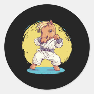 Pegatina Redonda Karate Horse Fighter Martial Arts Fun