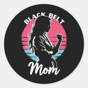 Pegatina Redonda Karate Jiu-jitsu Taekw, madre del cinturón negro, 