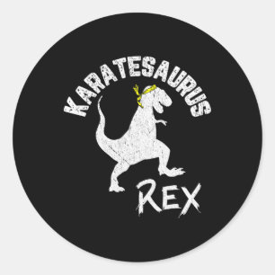 Pegatina Redonda Karate Karatesaurus Rex Dinosaur Divertido Arte Ma