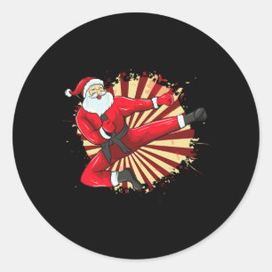 Pegatina Redonda Karate Kick Santa Judo Taekwondo Martial Arts