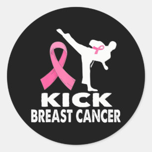 Pegatina Redonda Karate Kick Trompe Conciencia sobre el Cáncer Rosa