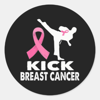 Pegatina Redonda Karate Kick Trompe Conciencia sobre el Cáncer Rosa