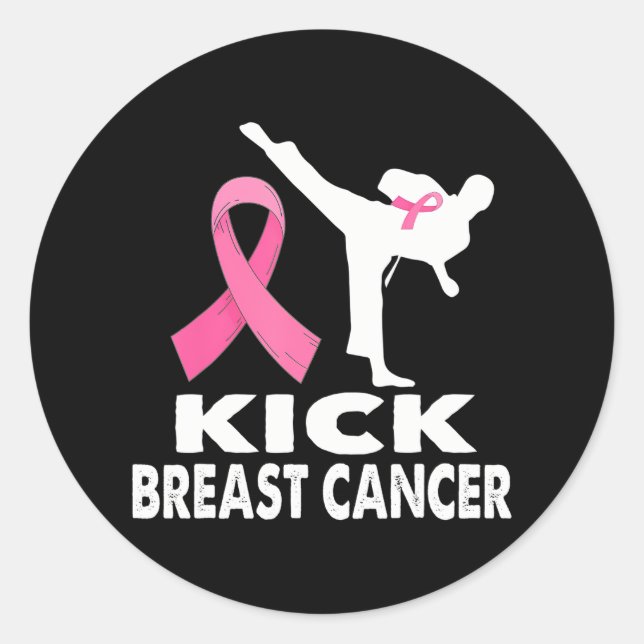 Pegatina Redonda Karate Kick Trompe Conciencia sobre el Cáncer Rosa (Anverso)