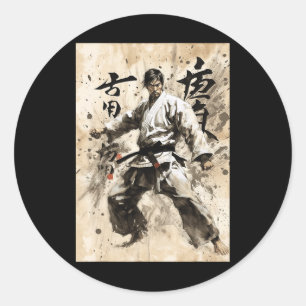 Pegatina Redonda Karate Kyokushin Caligrafía Japonesa Artes Marcial