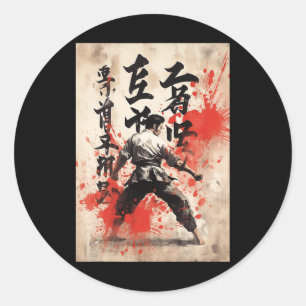 Pegatina Redonda Karate Kyokushin Caligrafía Japonesa Artes Marcial