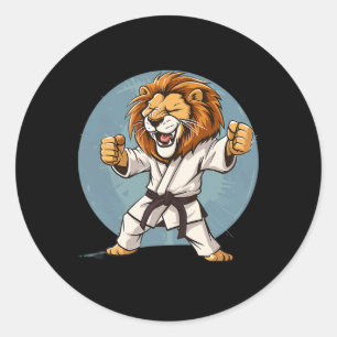 Pegatina Redonda Karate Lion Kickboxing Taekwondo Jiu-jitsu Mma Mar