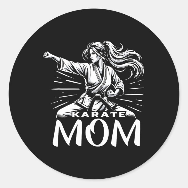 Pegatina Redonda Karate Mom Martial Arts Madre Familia Boning (Anverso)
