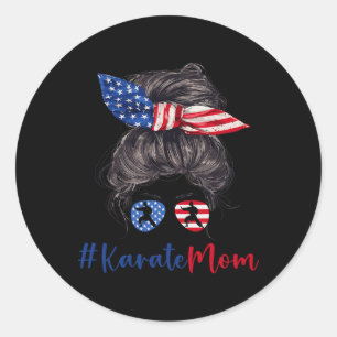 Pegatina Redonda Karate Mom Usa American Flag Día de la Madre Gift