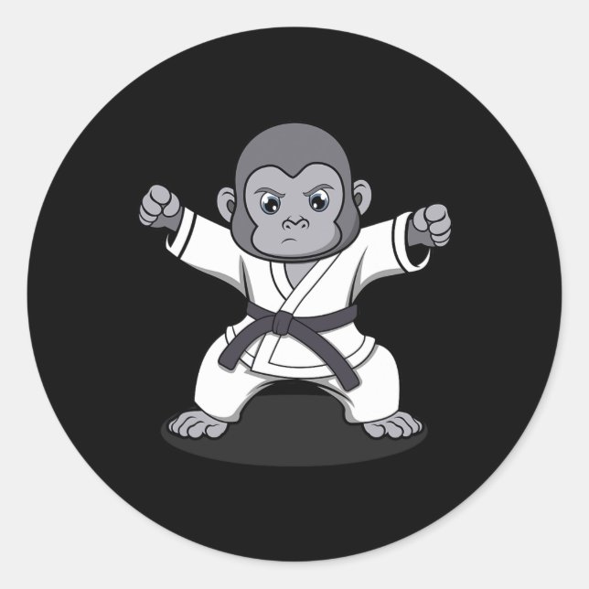 Pegatina Redonda Karate Monkey Ironic Wildlife Ape Fighter (Anverso)