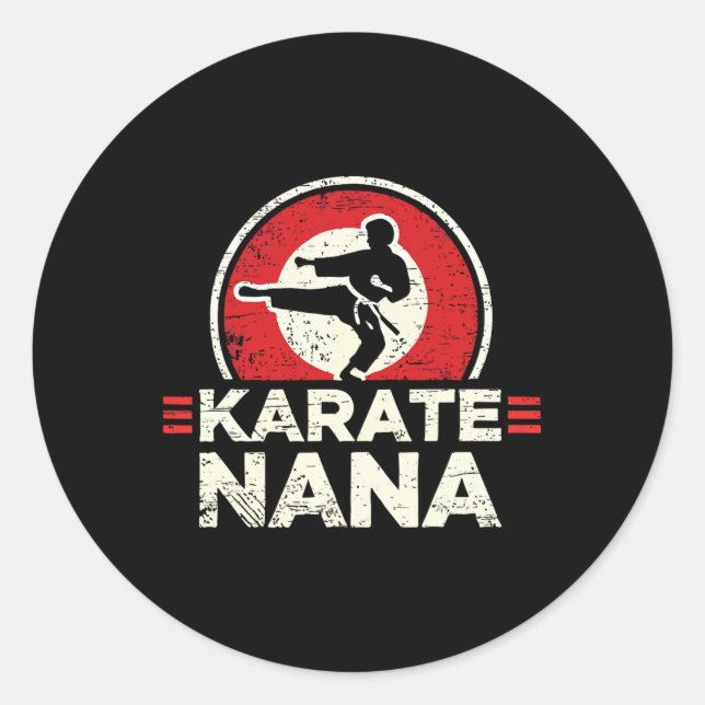Pegatina Redonda Karate Nana Retro Kick Silhouette (Anverso)