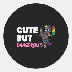 Pegatina Redonda Karate Ninja Unicorn Cuidan Artes Marciales Peligr