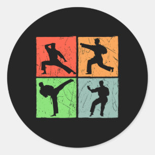 Pegatina Redonda Karate Retro Cinturón Negro Amor de las artes marc