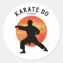 Pegatina Redonda Karate Silhouette Japan Martial Arts Rising Sun