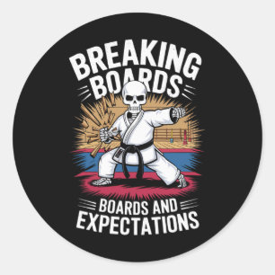 Pegatina Redonda Karate Skeleton - Rompiendo Placas Y Expectativas