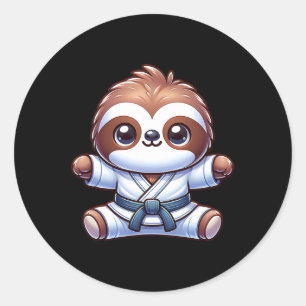 Pegatina Redonda Karate Sloth Adorable Master Martial Art