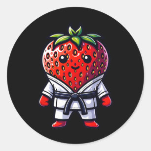 Pegatina Redonda Karate Strawberry Fun Design For Martial Arts Love