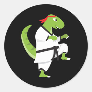 Pegatina Redonda Karate T-rex Dinosaurio Luchador Genial Divertido