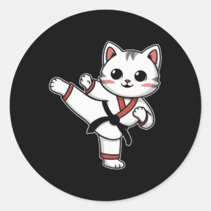 Pegatina Redonda Karate Taekwondo Gracioso Gato Jiu Jitsu Mujeres C