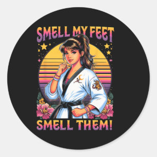 Pegatina Redonda Karate Taekwondo Huele Mis Pies Huelelos Chica Muj