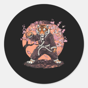 Pegatina Redonda Karate Tigre Flores de Sakura Taekwondo Jiu-jitsu