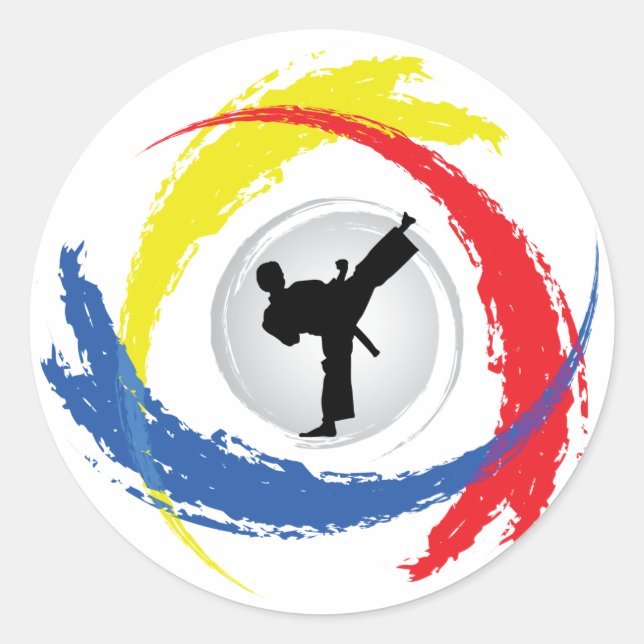 Pegatina Redonda Karate Tricolor Emblem (Anverso)