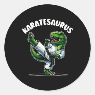 Pegatina Redonda Karatesaurus Dinosaurio T Rex Divertido En Gi De K