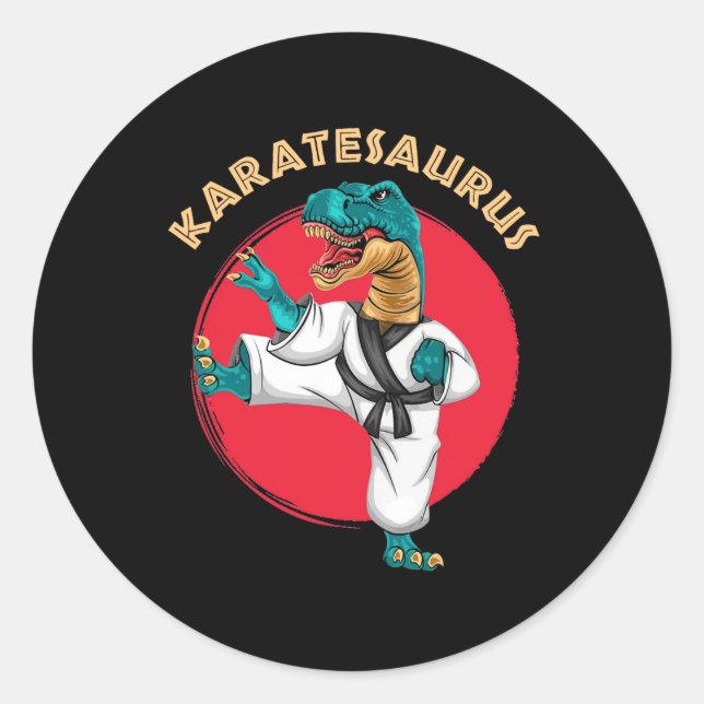 Pegatina Redonda Karatesaurus Funny Karate Dinosaur (Anverso)
