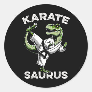 Pegatina Redonda Karatesaurus T-rex Karate Dino Divertido Dinosauri