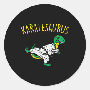 Pegatina Redonda Karatesaurus Trex Karate Divertido Dinosaurio Arte