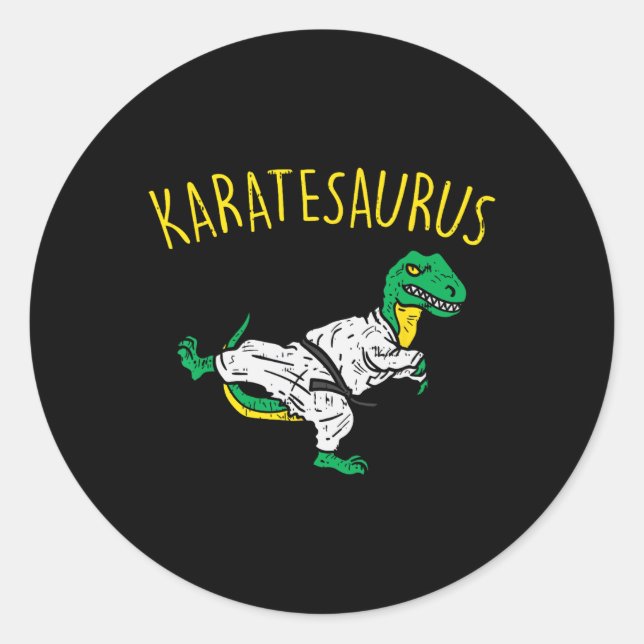 Pegatina Redonda Karatesaurus Trex Karate Funny Dinosaur Martial Ar (Anverso)