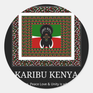 Pegatina Redonda Karibu Kenia: Colores Vibrantes de la Bandera Naci
